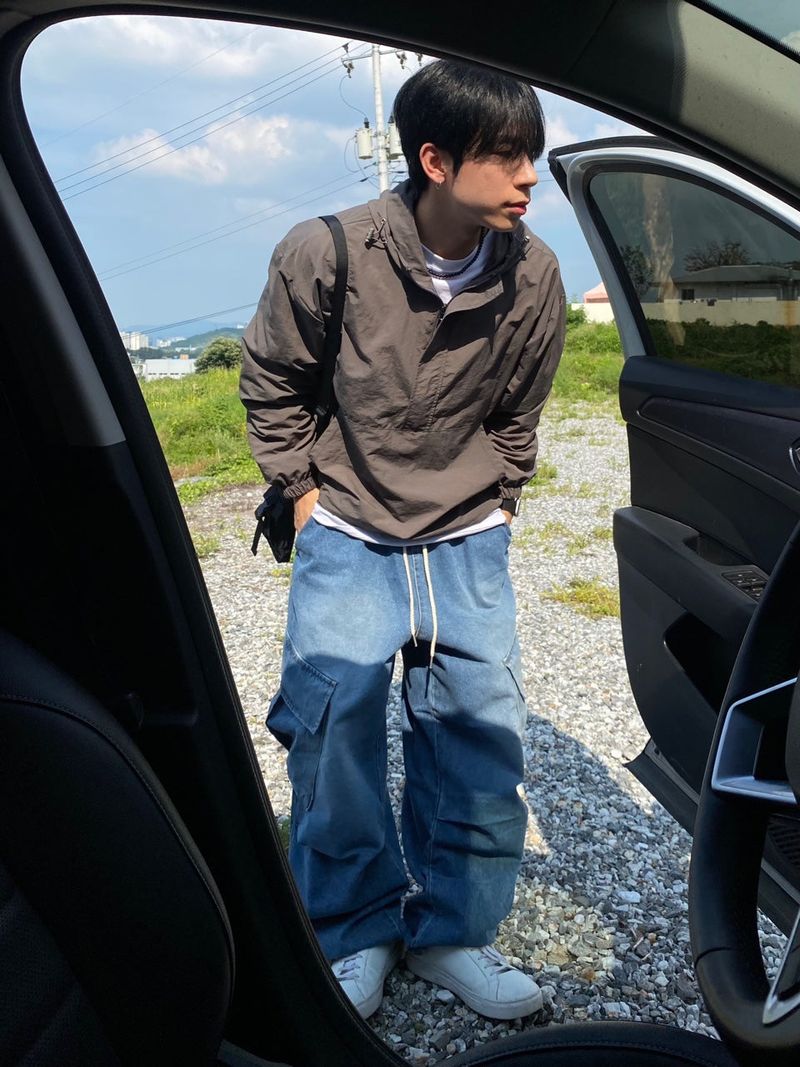 diagonal Washing balloon cargo denim pants 2C