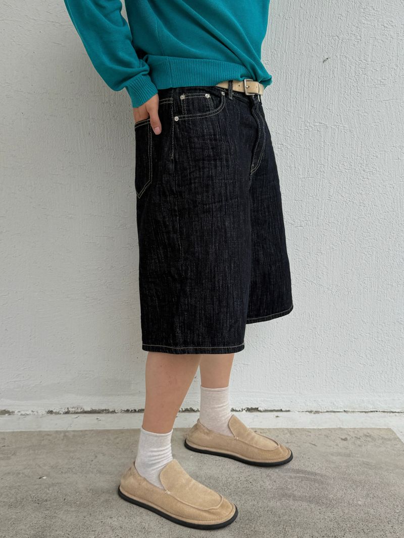 Indigo embo bermuda pants