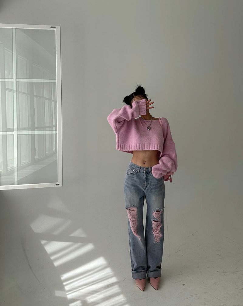 Delight-J（ディライトジェイ）の「Salt wool cropped knitwear (pink)（Tops）」