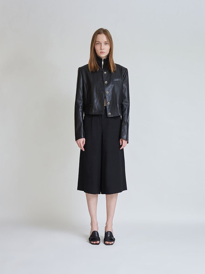 FAUX LEATHER NON COLLAR JACKET