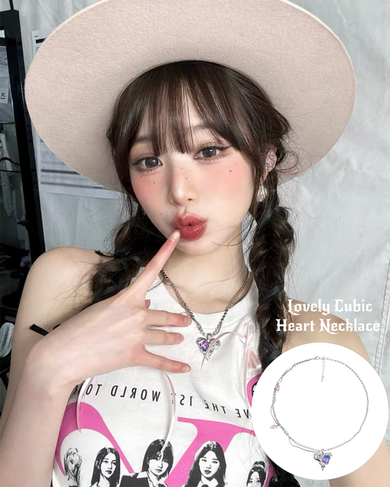 [IVE WONYOUNG , ITZY YEJI Pick] Lovely Cubic Heart Necklace