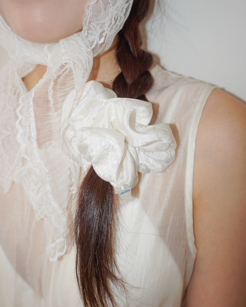 FLOWER JACQUARD PATTERN HAIR SHUSHU SCRUNCHIE(1ps)