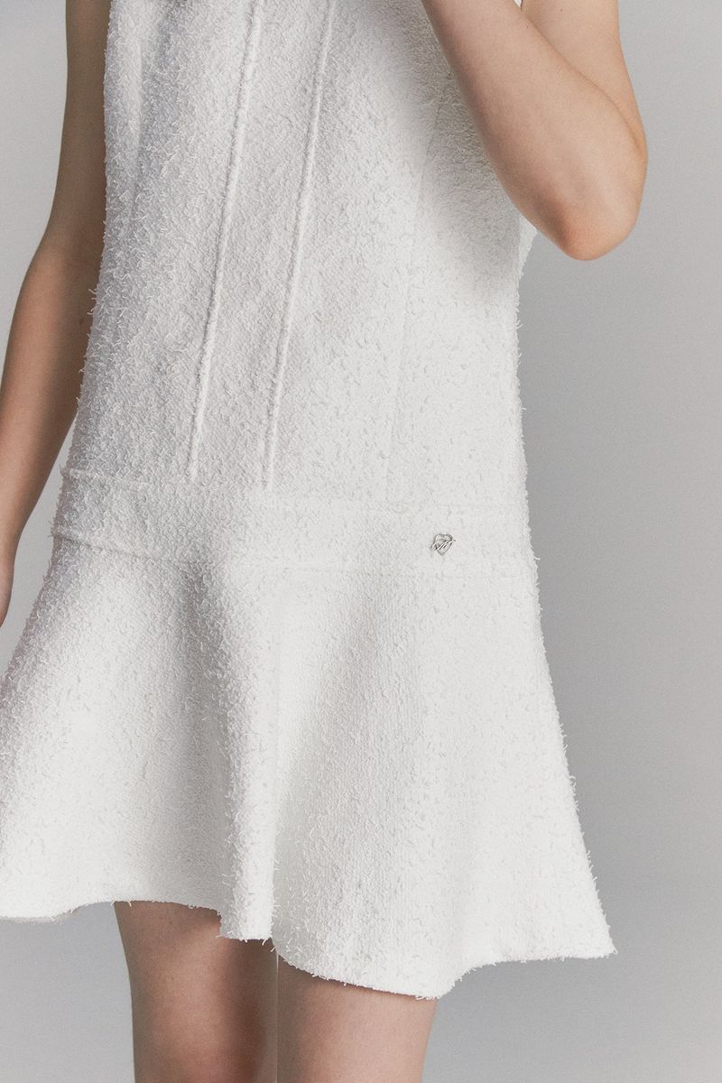 Back Ribbon Tweed Dress White