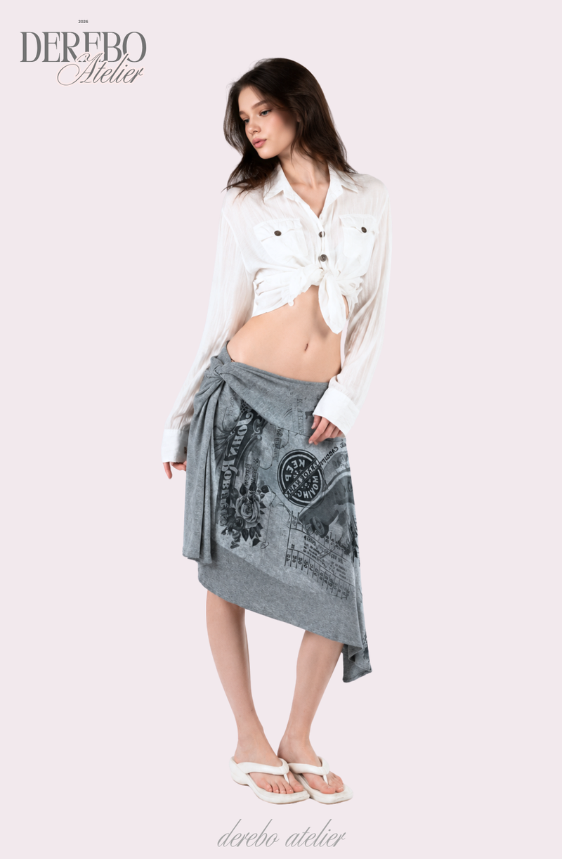 Gray Paper Unbalanced Midi Skirt