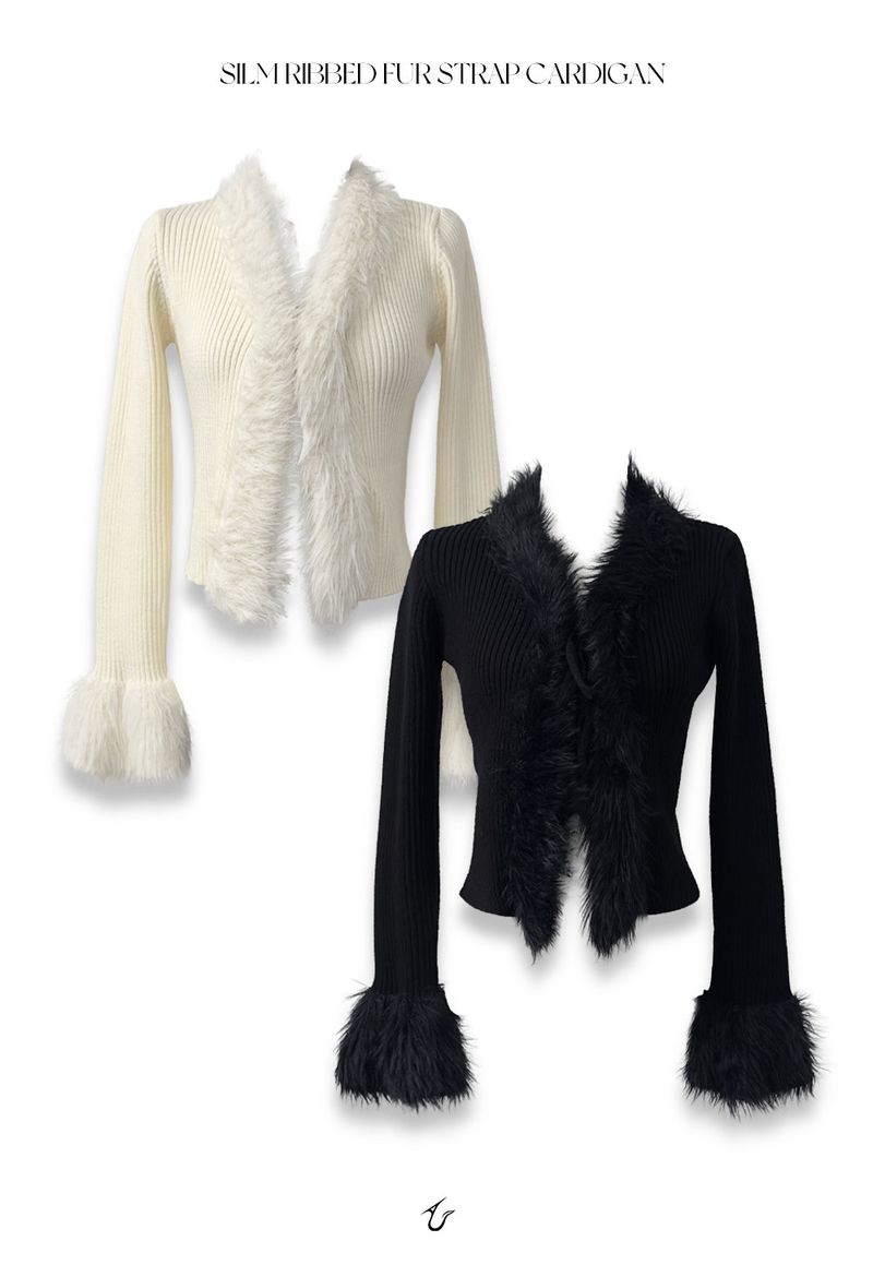 URBAN UNIQUE（アーバンユニーク）の「silm ribbed fur strap cardigan (2color)（Tops）」