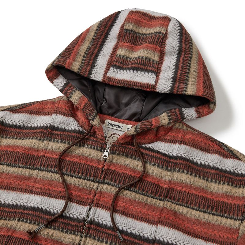 Wool fleece hooded zip-up jacket / Orange brown