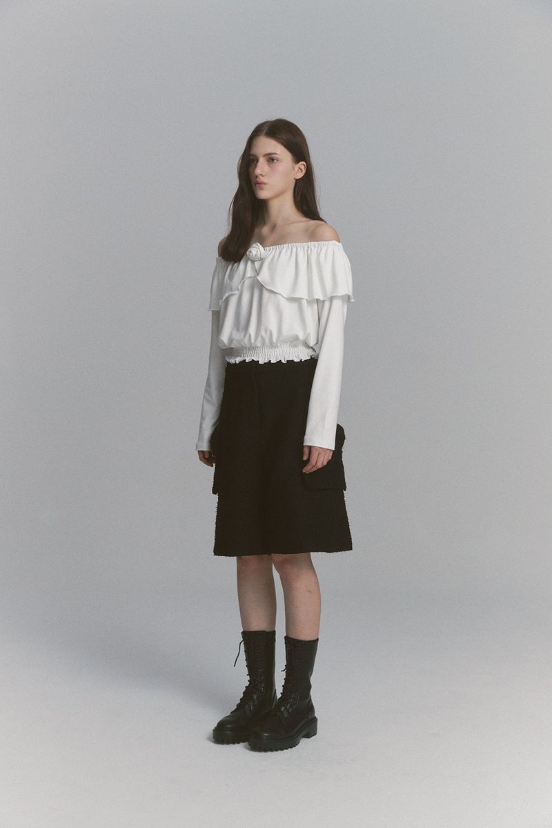 Ribbon Tweed Bermuda Pants Black