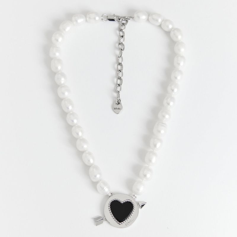 Cupid Heart Pearl Necklace_Silver