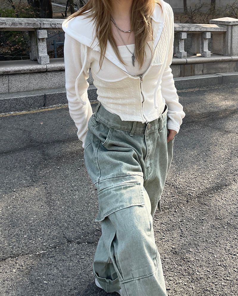 Ding denim slit wide cargo pants