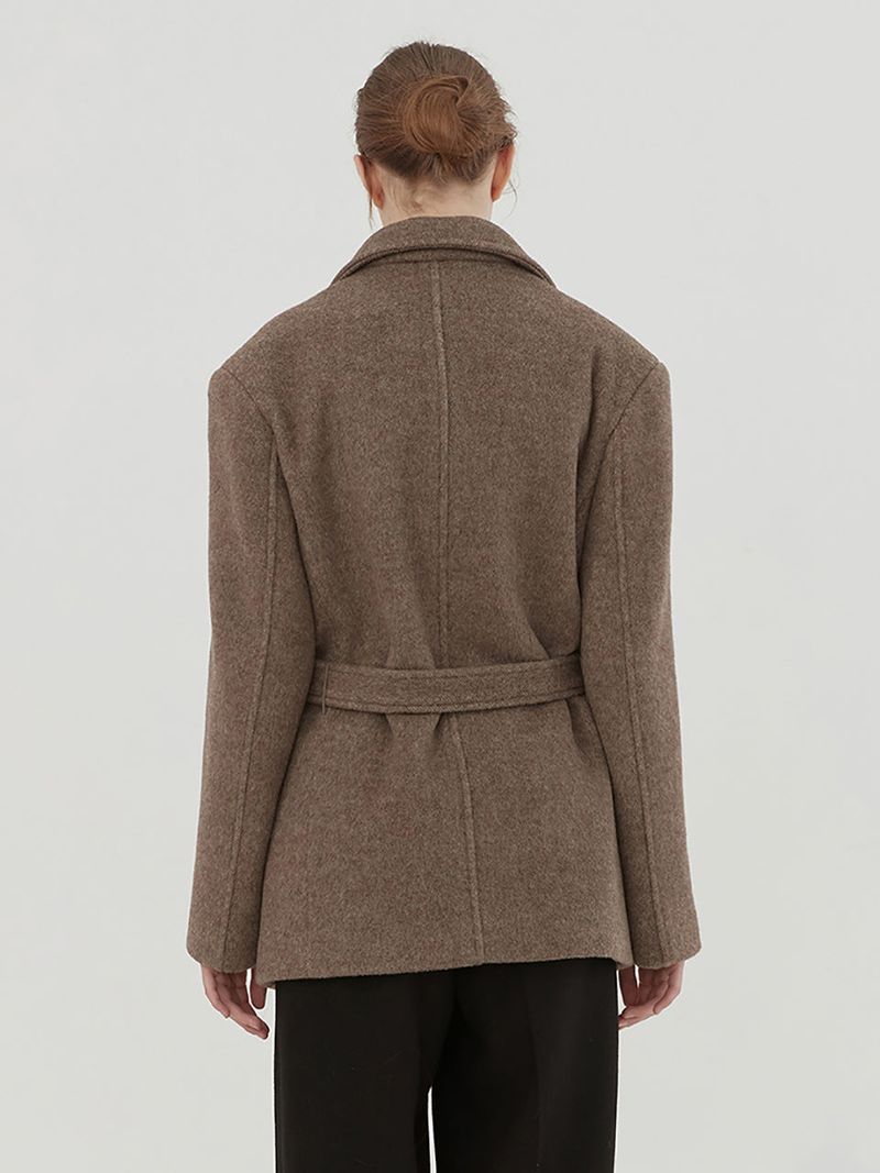 BELTED HALF COAT -BROWN