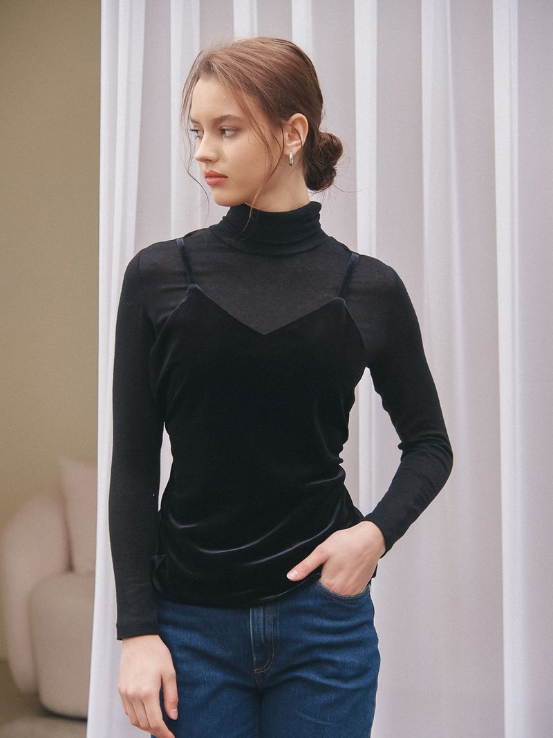VELVET CAMI LAYERED TOP_BLACK
