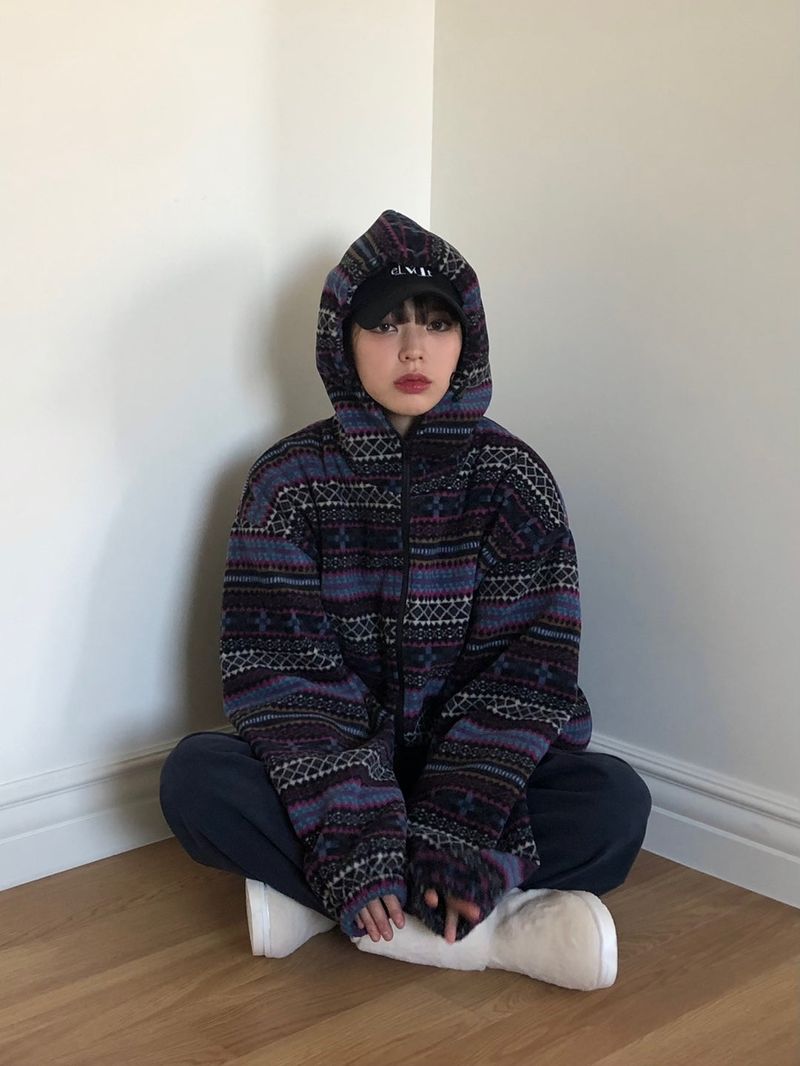 Euclid pattern hood zip up