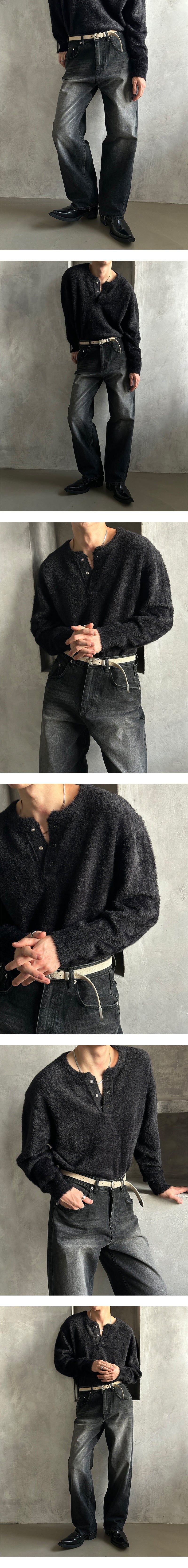  [PREMIUM][MADE] Angora hair henry neck knit(3color)