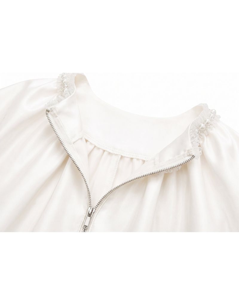 [PRE-FALL] Celie Pearl Trim Balloon Sleeve Zip-Up Blouson Ivory
