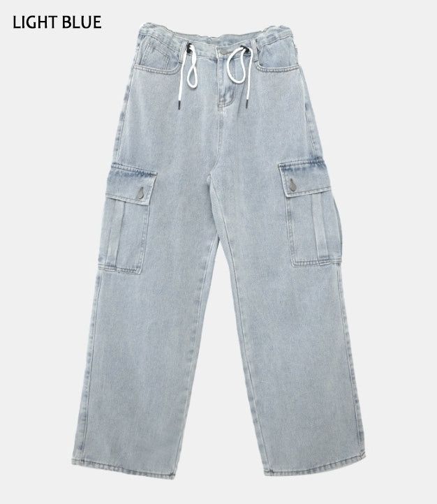 ストリングウエストワイドカーゴデニムパンツ