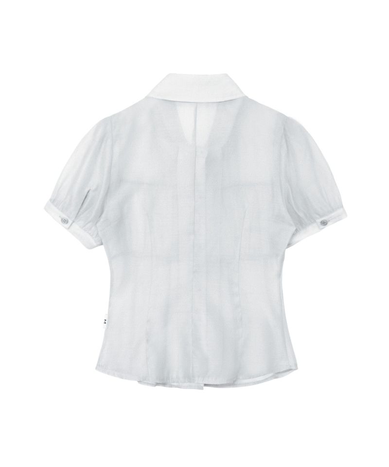 SHIRRING SHEER BLOUSE MISTY BLUE