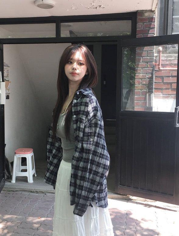 anyonemore（エニーワンモアー）の「26SS★ [MADE] Riche Over Boxy Check Long Sleeve Wrinkle Shirt（Tops）」