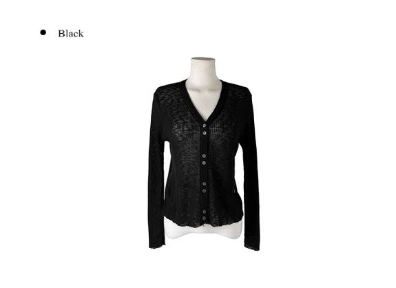 Brun Two-Button See-through Ribbed Knit Cardigan