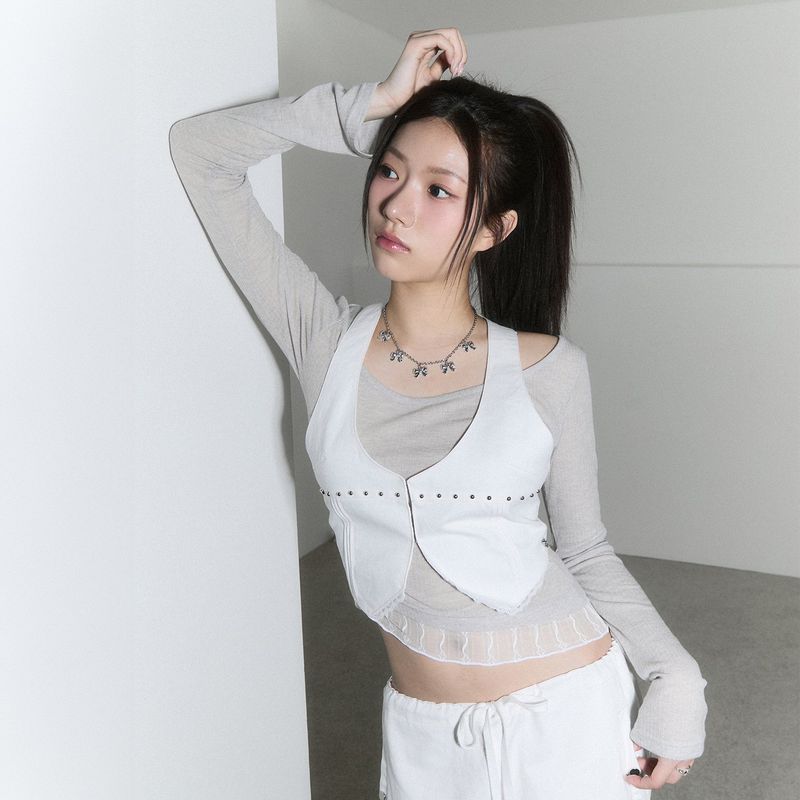 sheer layered unbal sleeve - grey