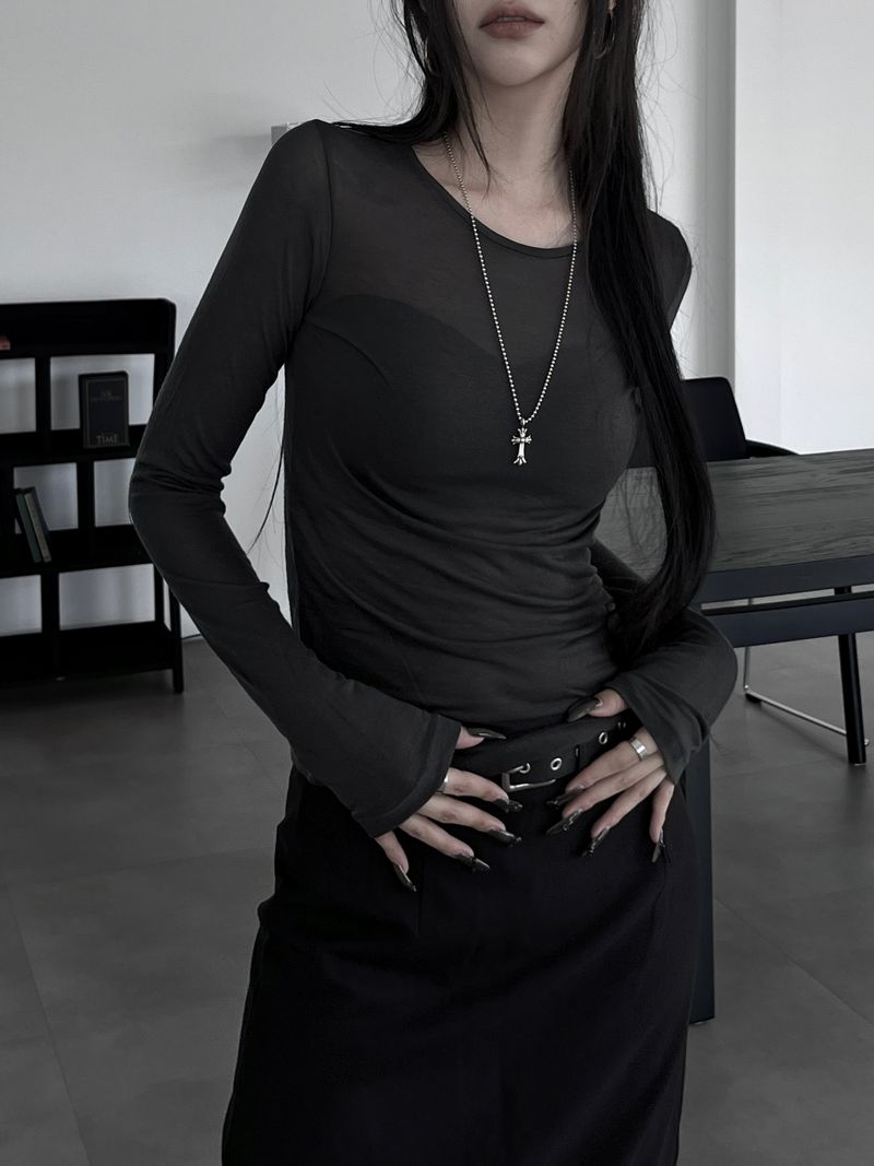 layered see-through long sleeve T (4color)