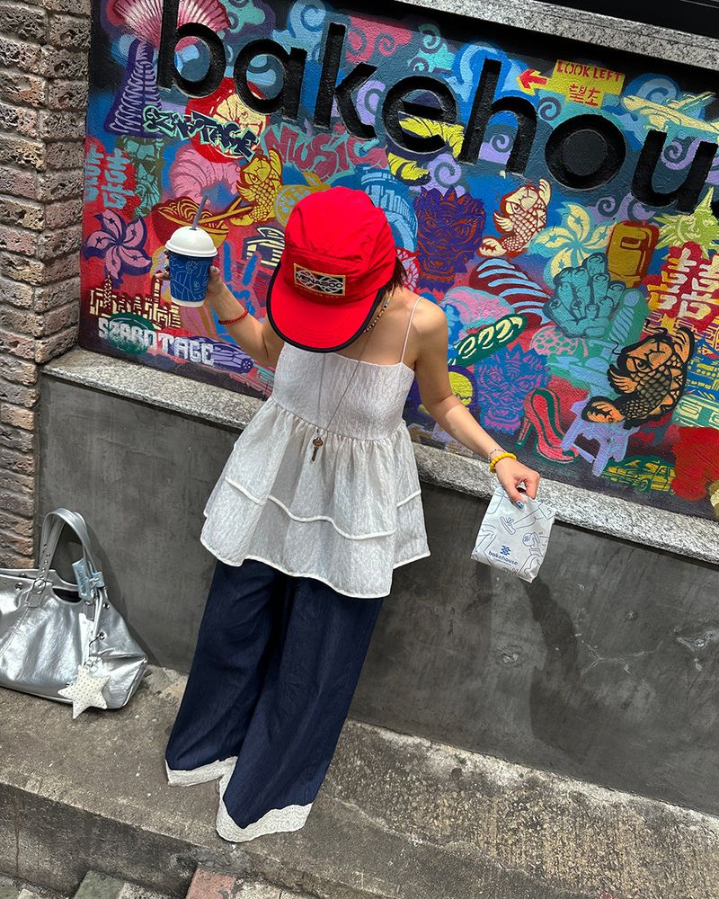 double ribbon jacquard bustier long blouse