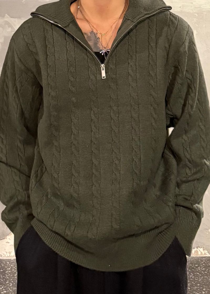 High-Neck Cable Half-Zip Up Knit 6COLOR