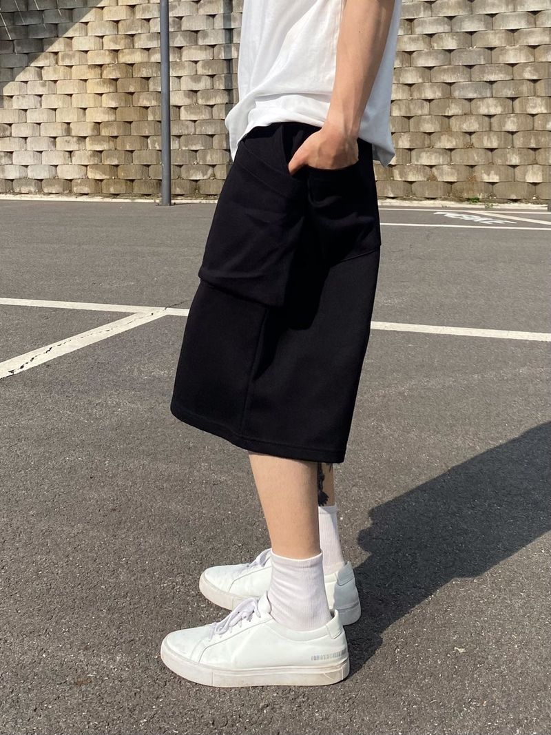Double solid pocket half pants 3C