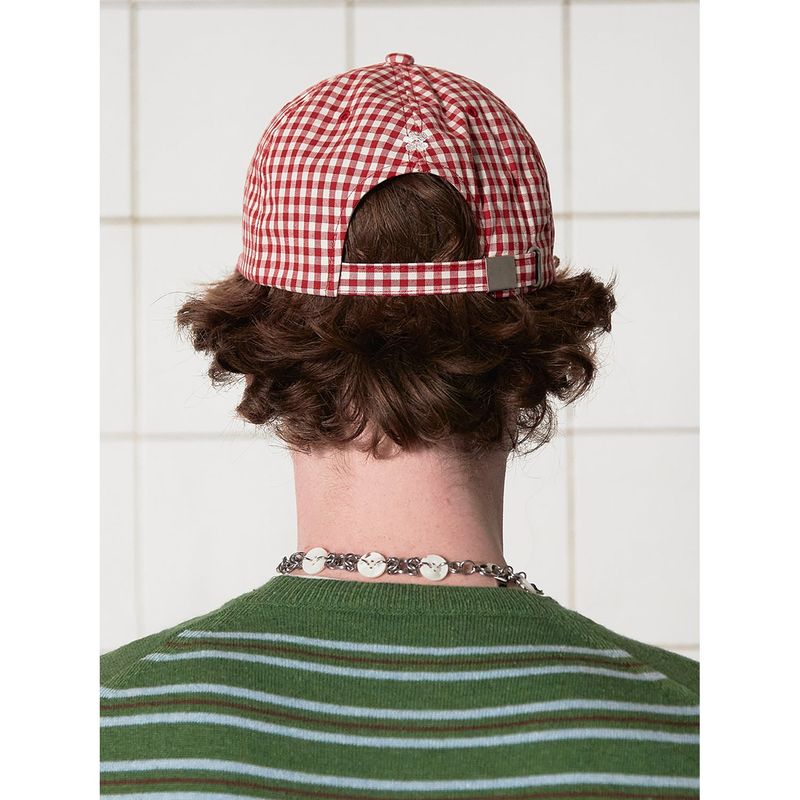 LOGO GINGHAM CHECK CAP / RED
