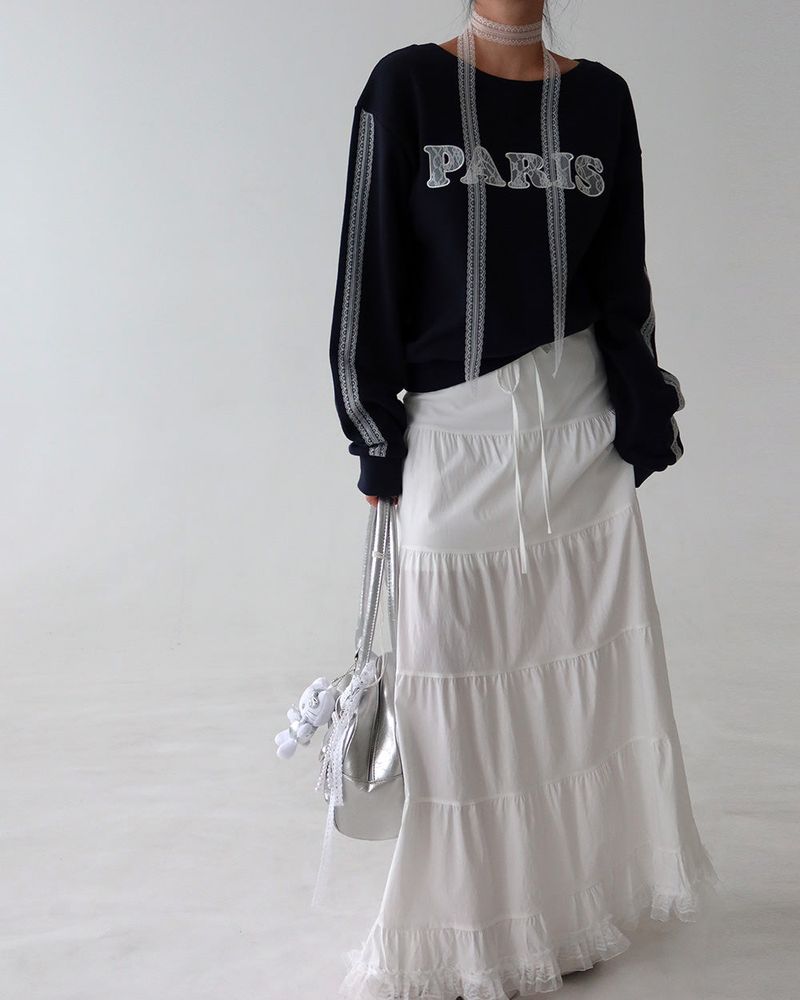 Lace Choker Muffler Set Cropped Sweatshirt