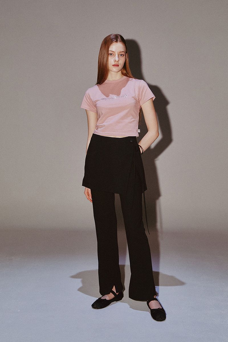 Ribbon Skirt Pants Set Black