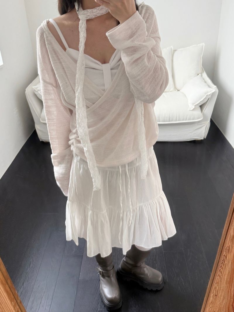 See-through lace long scarf (4c)
