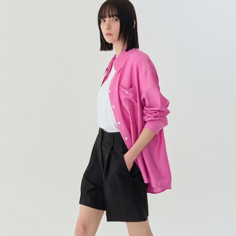 STRIPE OVER-FIT BUTTON SHIRT (PINK)