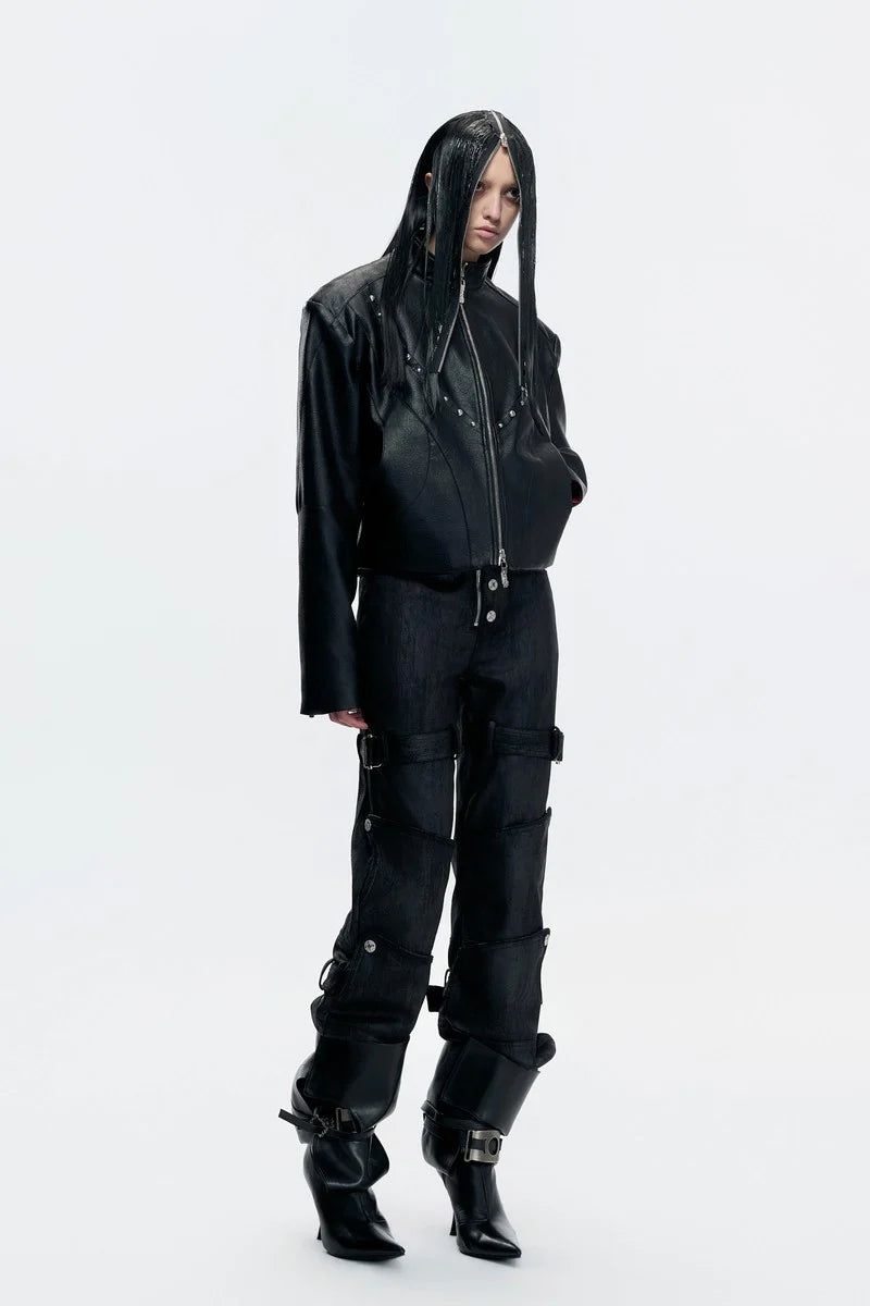 Waxed Studded Zip Jacket