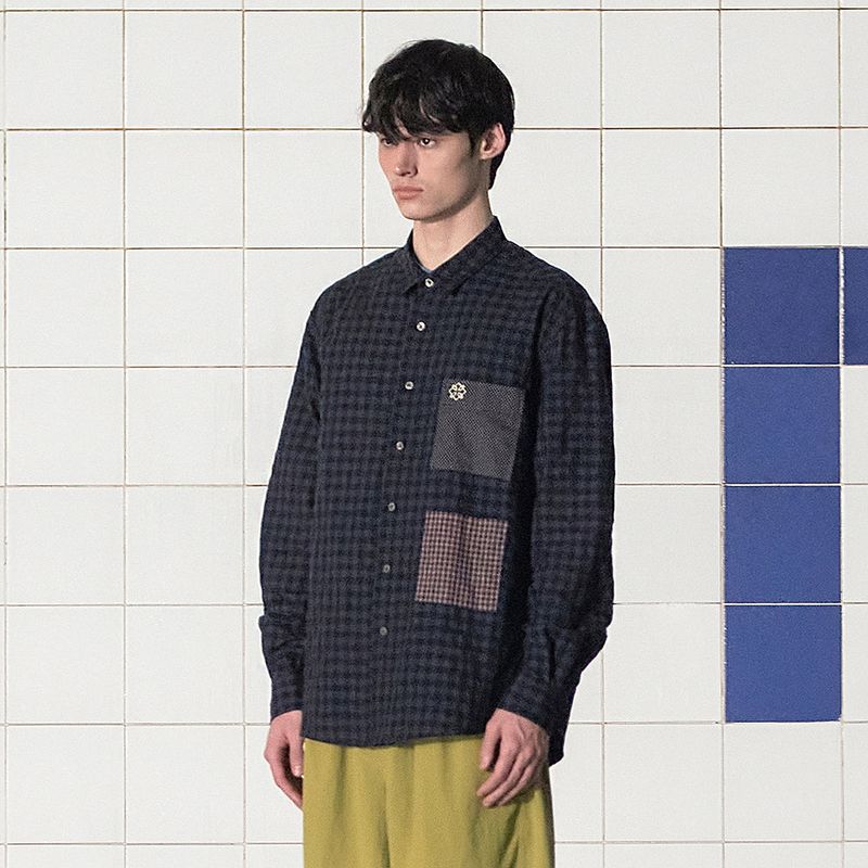 POCKET GINGHAM CHECK SHIRT / NAVY