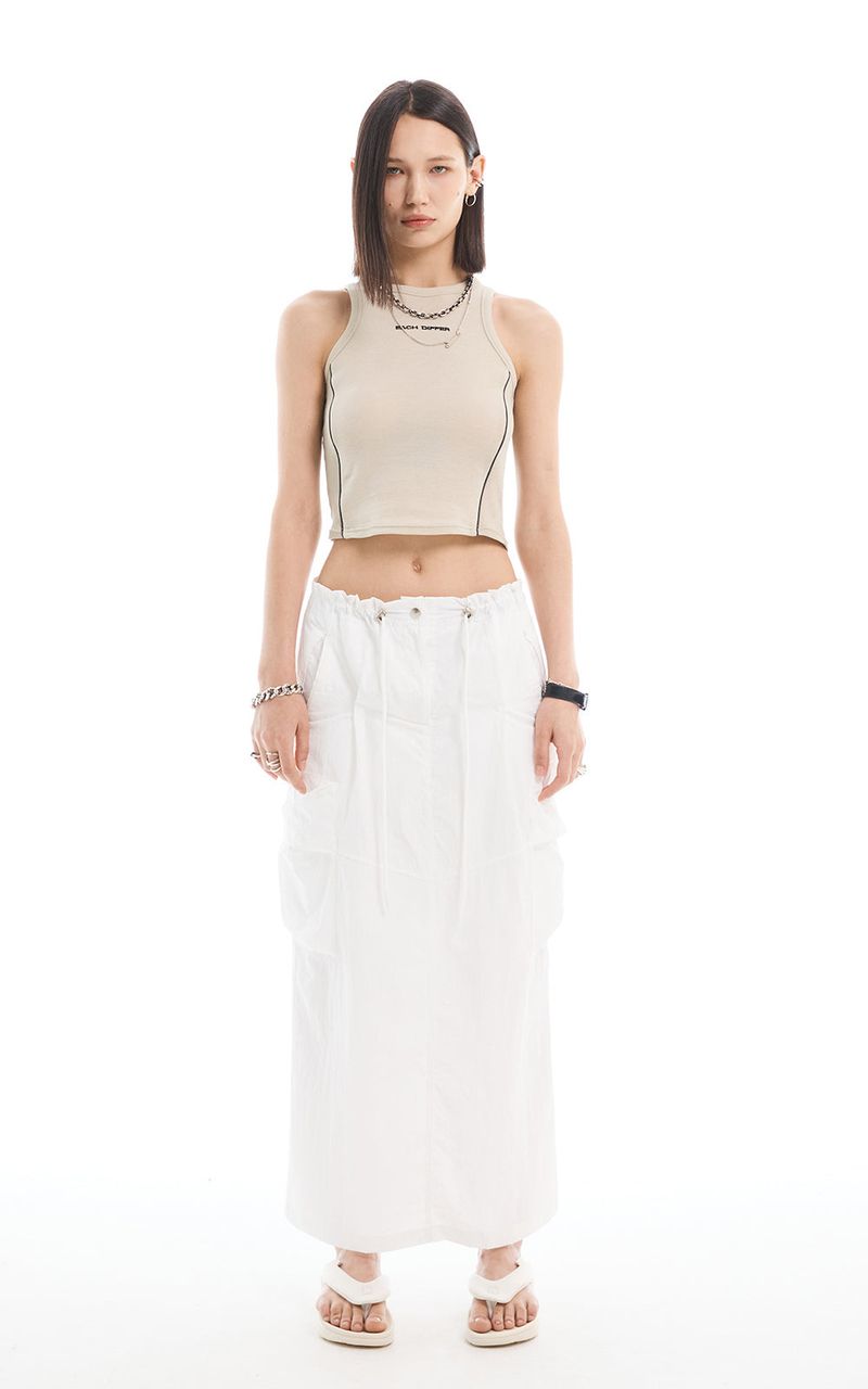 REFLECTIVE PIPING CROP TOP_LIGHT KHAKI