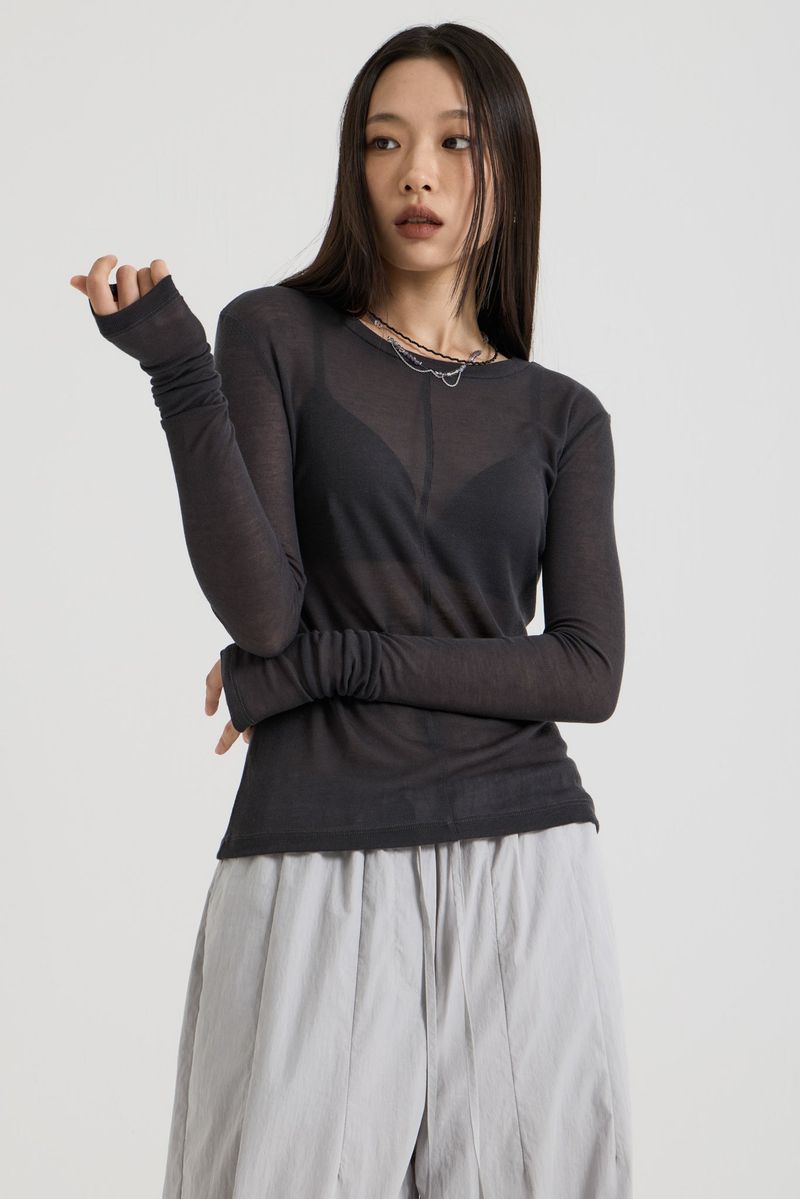 French Wool Tencel Long Sleeve, Charcoal