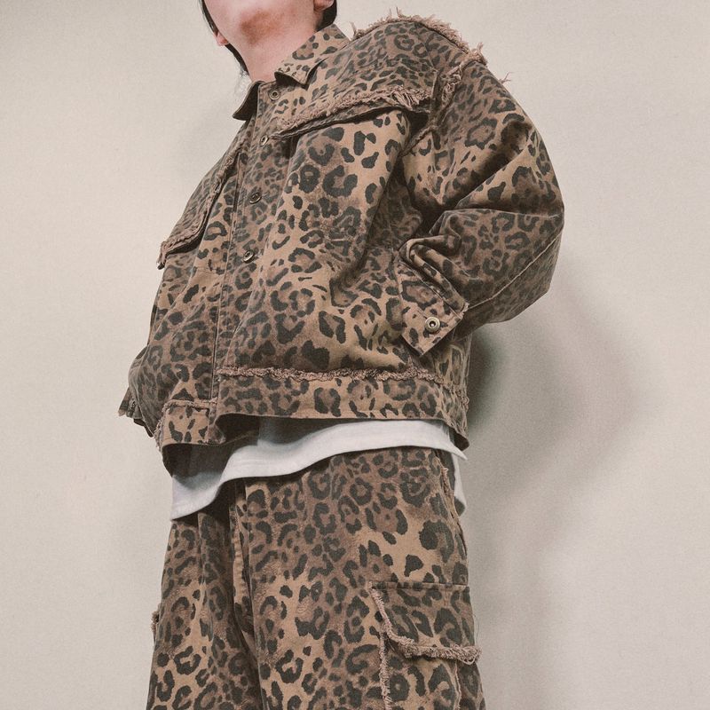 leopard grunge trucker jacket_beige
