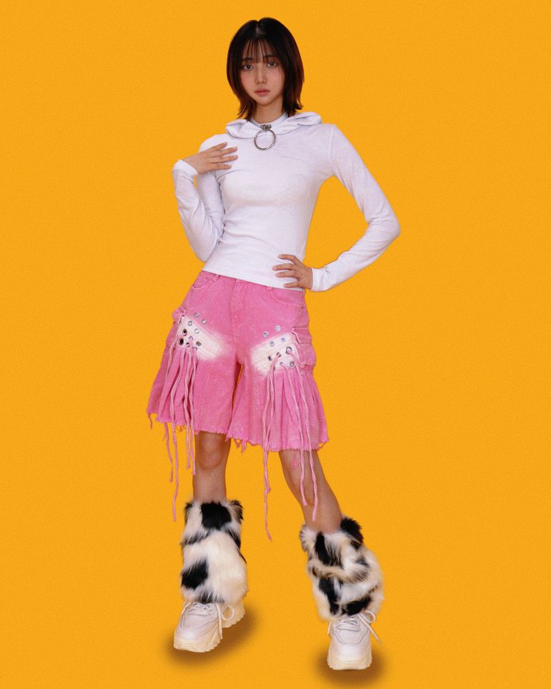 angry eyelet wide half pants - pink