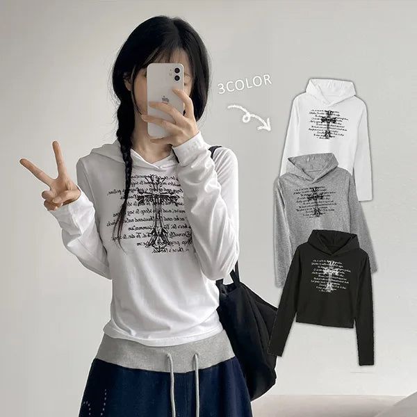 hijjoo（ハイチュー）の「Cortis Look Urban Cross-Back Hoodie Long Sleeve T-shirt (3 colors)（Tops）」