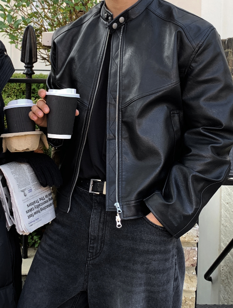 train Classic 2-WAY Leather Semi-Loose Fit Biker Jacket
