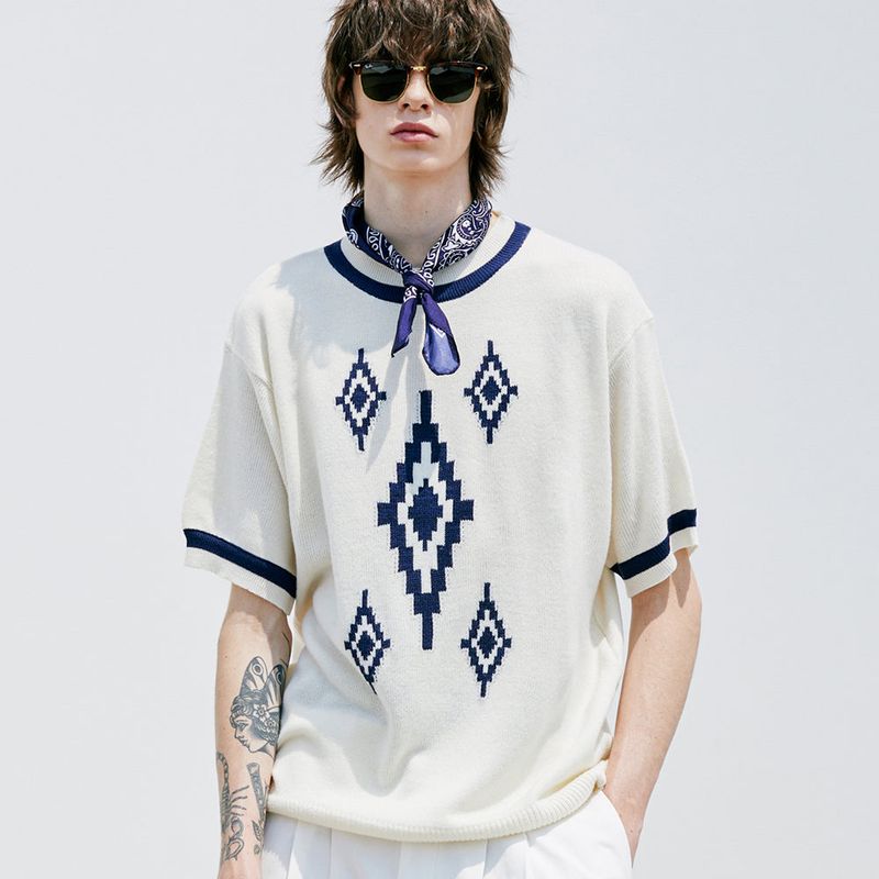 KND（ケイエンド）の「NAVAJO PATTERN RINGER HALF KNIT CREAM（Tops）」