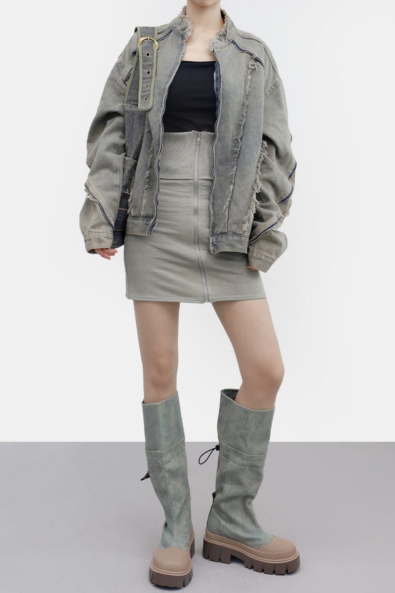 vanon ribbed zipper skirt