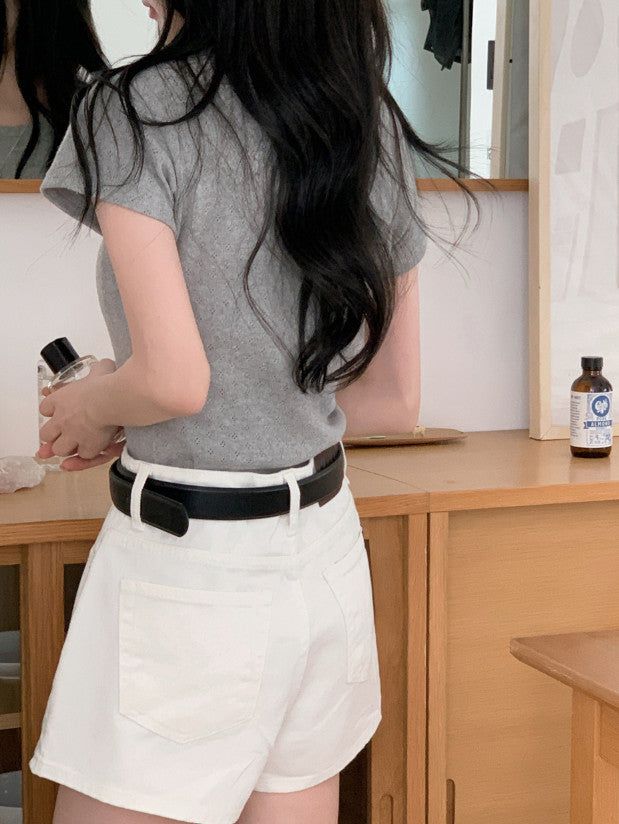 [SHOPPERMADE] アイレットスリムショートスリーブTシャツ (4color)