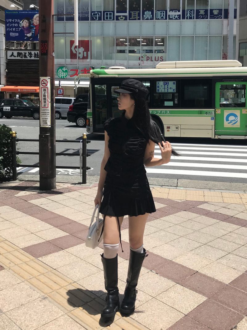 City Class Sheer Shirring HAlf Shirt& Skirt SET 