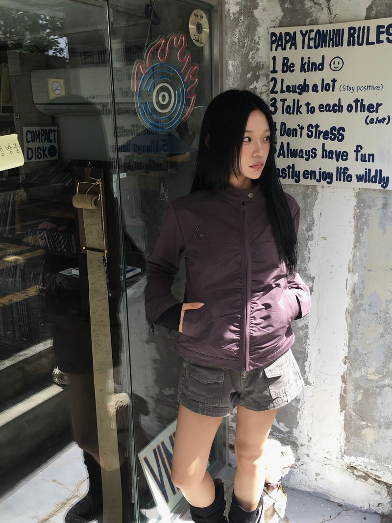 Rosy Shirring Cotton Rider Jacket (3c)