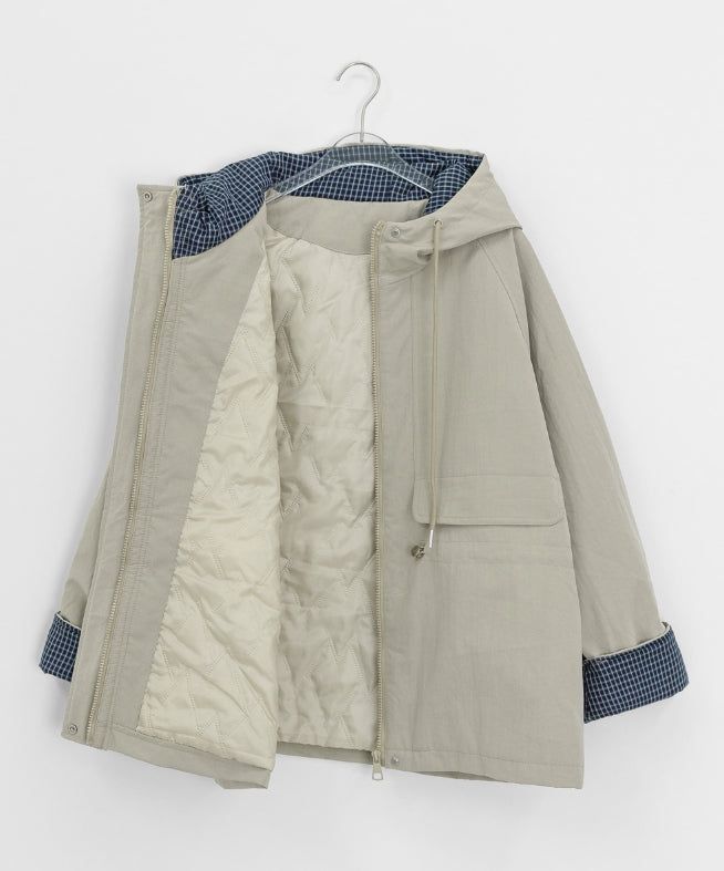 Pump Check Color Matching Hood Bomber Padding Jumper