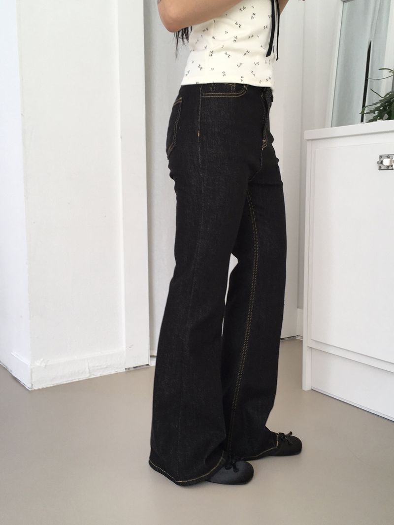 [3color] Libby stitched leg loom bootcut raw denim pants