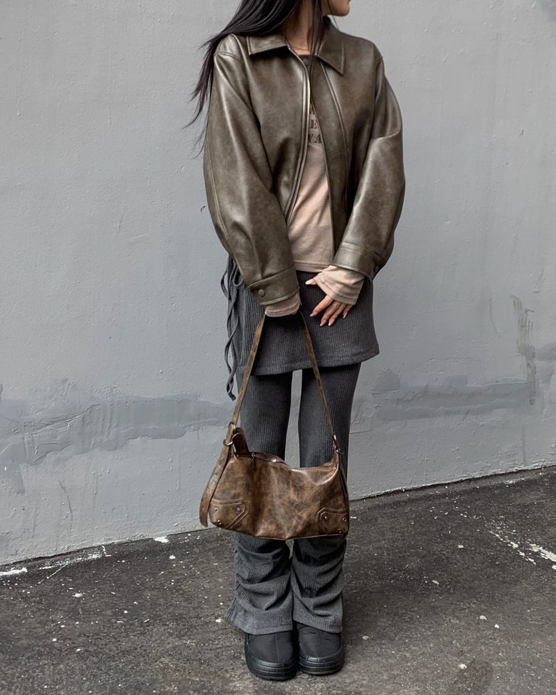 Slub leather jumper