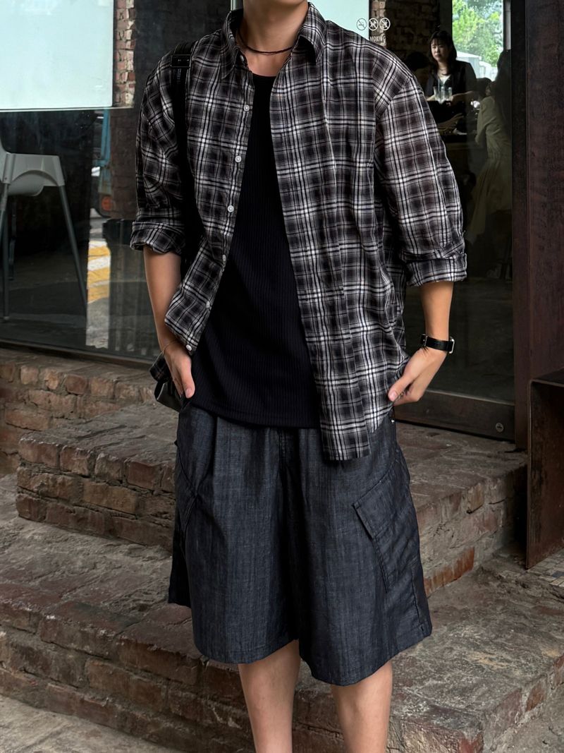 Non-fade diagonal cargo bermuda pants 