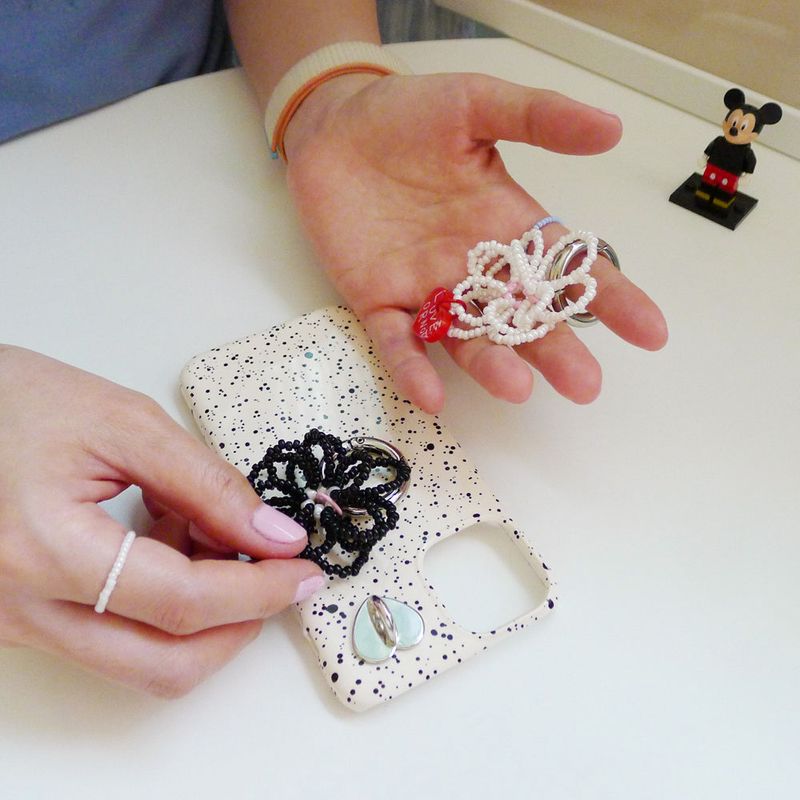 [MADE]Black Flower Bead Keyring&Tok